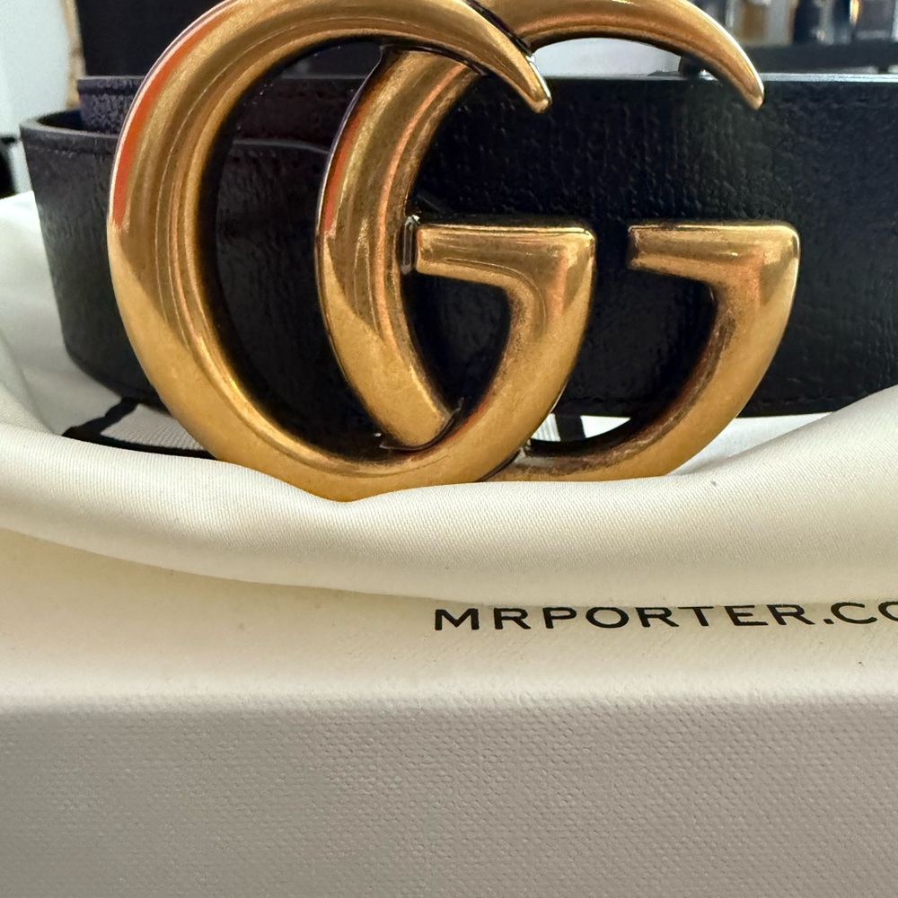 Gucci Black Belt with Gold GG Logo size 38 (US) USED WORN ONCE.